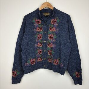 Vtg Women's Eddie Bauer Wool Blend Cardigan Sweater Grannycore Grandma Sz L